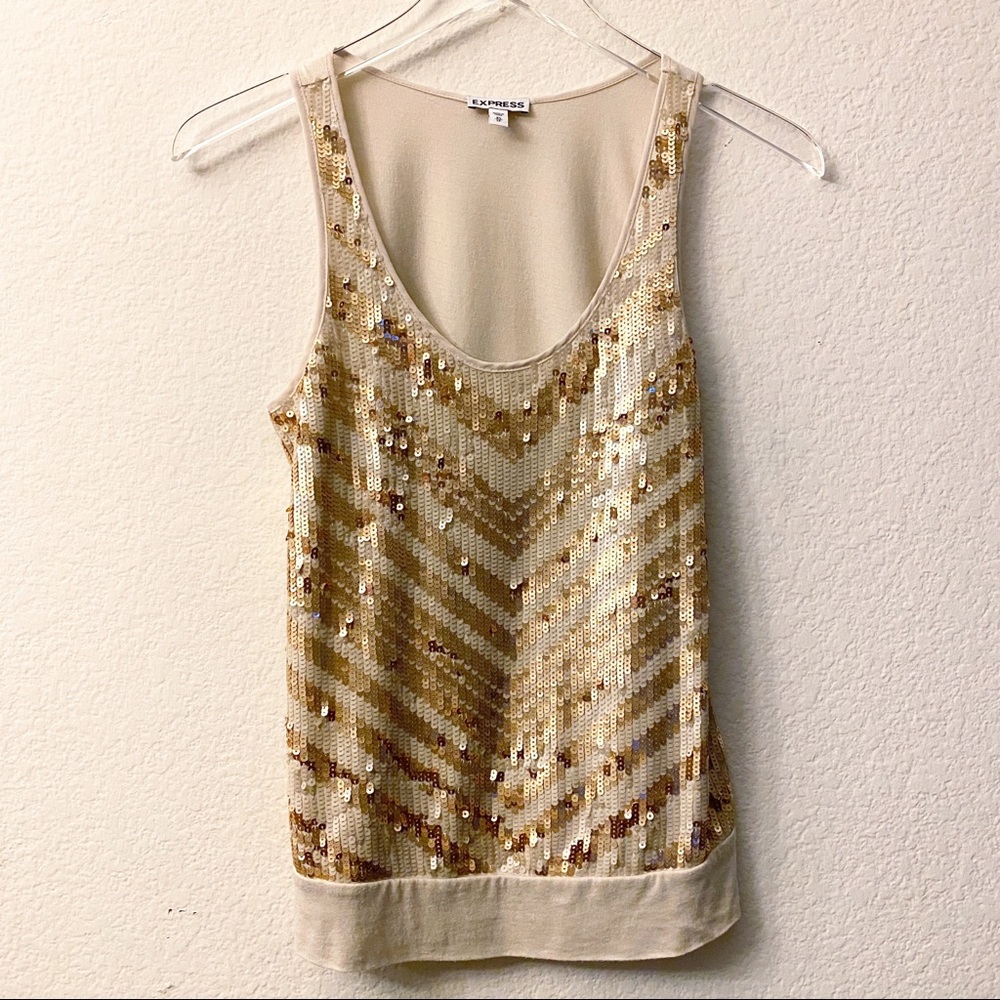 Express Gold & Cream Sequin Tank Top sz XS